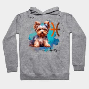 Pisces Zodiac Sign Cute Yorkie Watercolor Art Hoodie